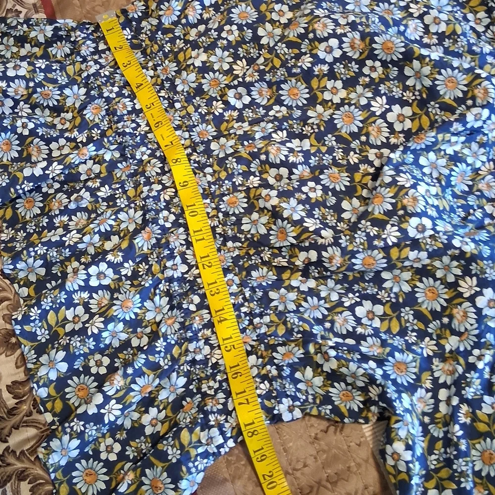 Old‎ Navy Smocked Vneck Peplum Peasant Blue Floral Puff Sleeve Boho SzXL